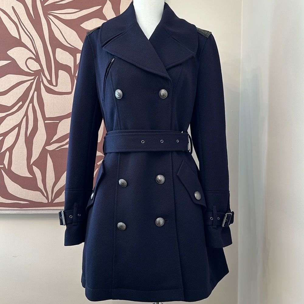 Burberry Brit Military Wool Trench Coat Navy